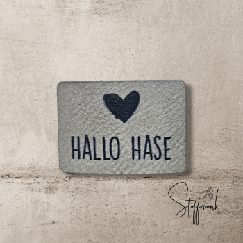 Label - Hallo Hase (HERZ) - ca. 3 cm x 4 cm - Kunstleder ++ Farbauswahl ++